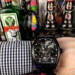 Perfect Replica Franck Muller Black Hollow Tourbillon Dial Black Steel Case 44mm Watch